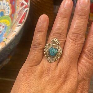 Silver and Turquoise Heart Ring